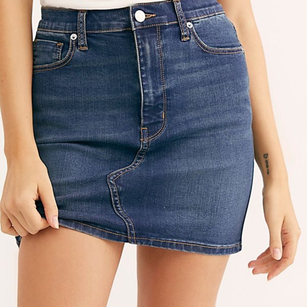 NWT Free People Teagan Dark Denim Mini Skirt 27